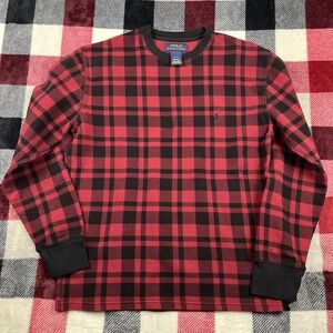 Polo Ralph Lauren Thermal Sweater Adult L (fits Med) Red Black Plaid Waffle Knit